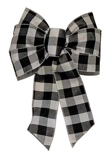 Holiday Trims White and Black 14 inch Plaid Bow 3 Holiday Trims White and Black 14 inch Plaid Bow