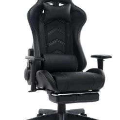 Seasonal Expressions Gaming Chair, Black/Black -Home Sales Store 911049 with footrest folded